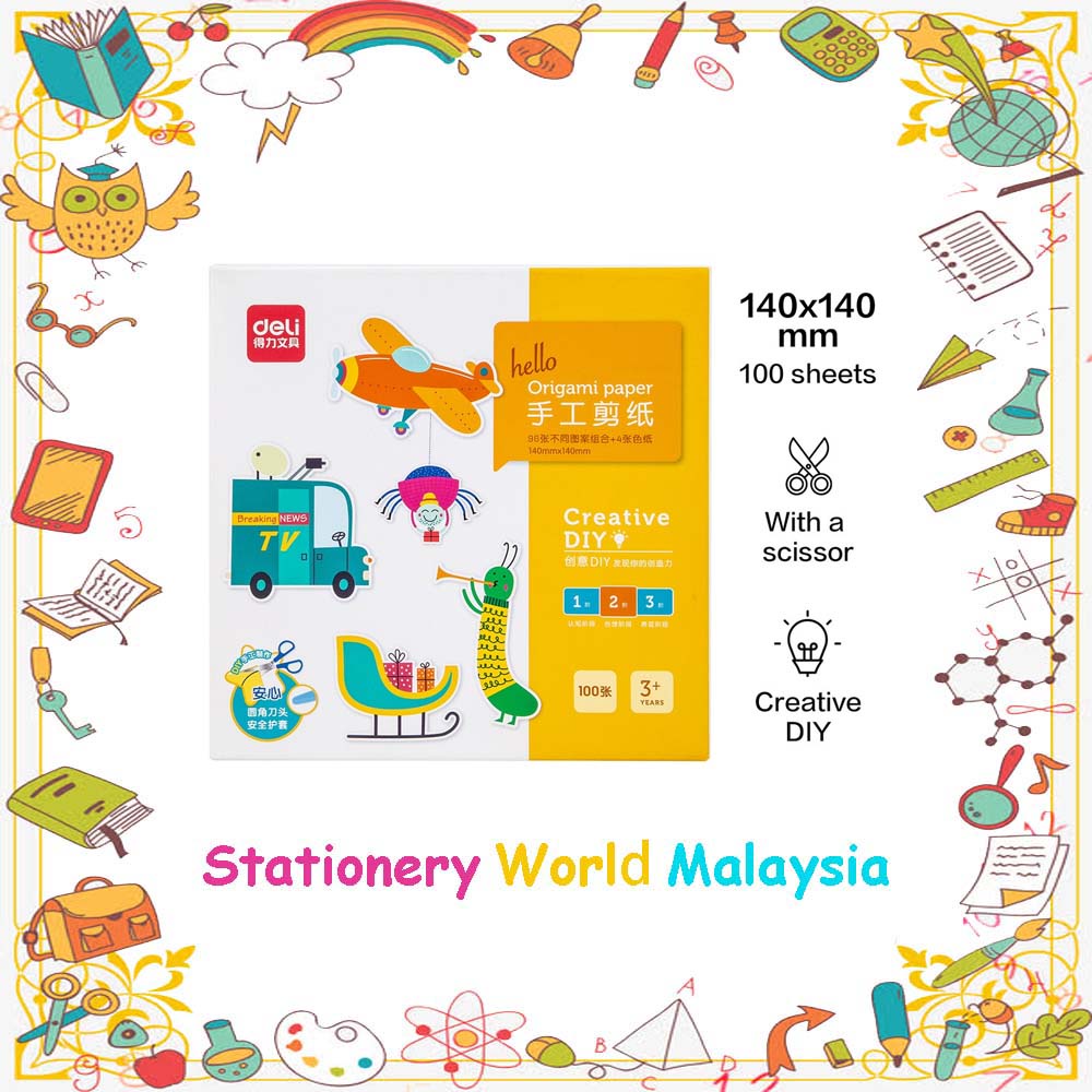 SWM Deli Education Paper-Cuts Origami Paper Kertas Origami 彩色剪纸 100 Pcs ...