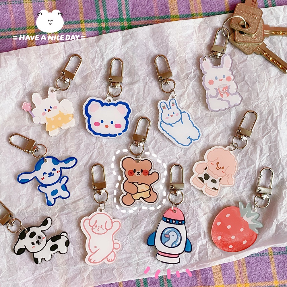 Cartoon Cute Rabbit Dog Chick Key Chain Korean Ins Blingbling Acrylic ...