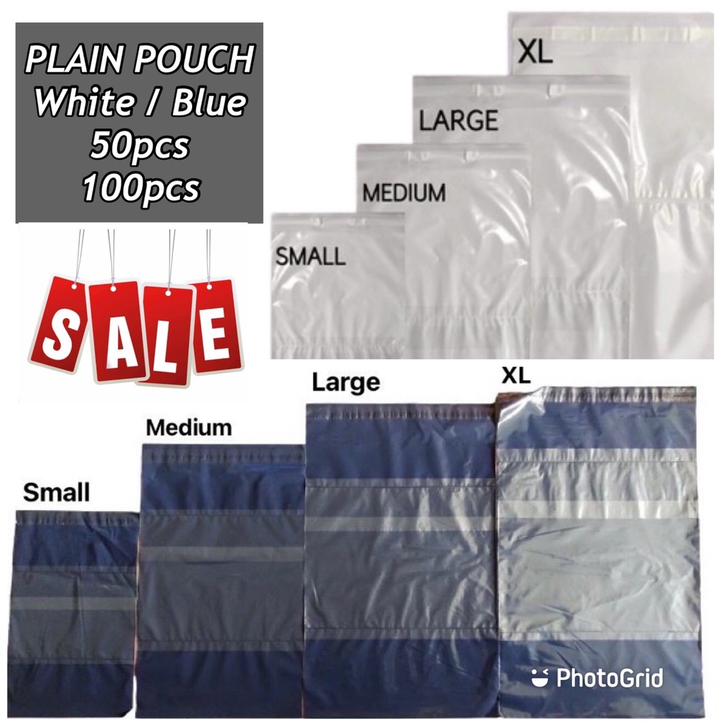 50PCS/100PCS Plain Plastic Pouch Packaging (White/Blue)- Small, Medium ...