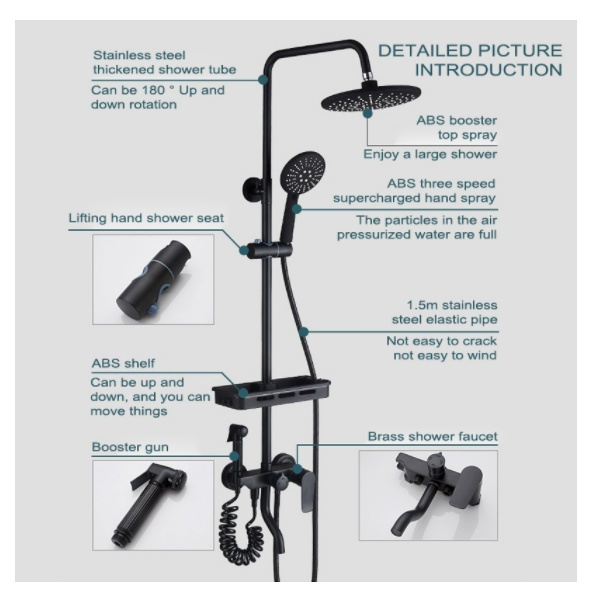 304 Stainless Steel in Hot and Cold Square Matte Black Shower