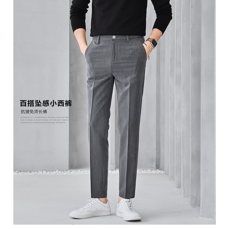 Huilishi Men's Suit Pants Black Korean Fashion Formal Khaki For Men ...