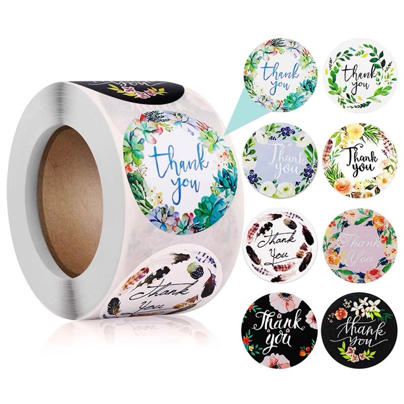 500 Pcs/Roll Thank You Stickers Seal Labels Black Flower Stickers For ...