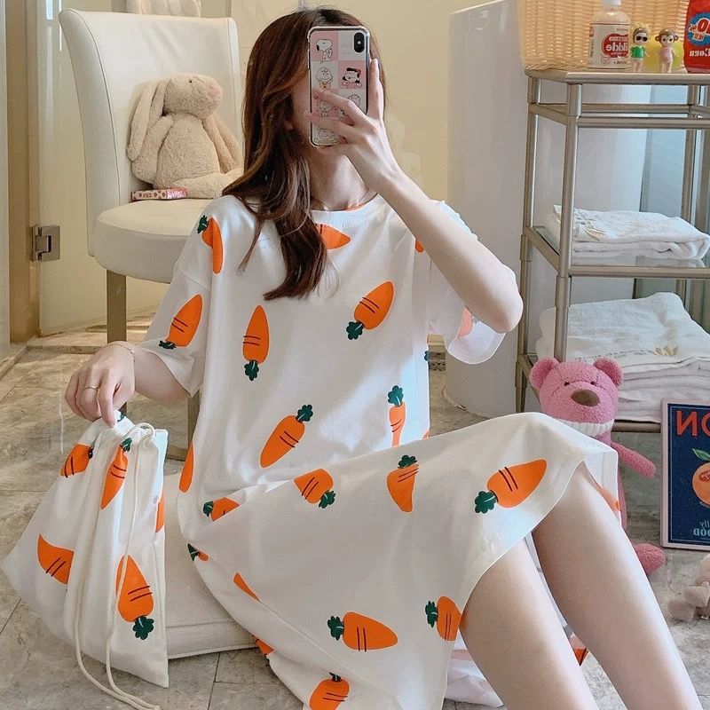Pajamas Women s Korean Style Pajamas girl s Summer Nightdress ShortSleeved Women s Cotton Student Nightwea Shopee Philippines