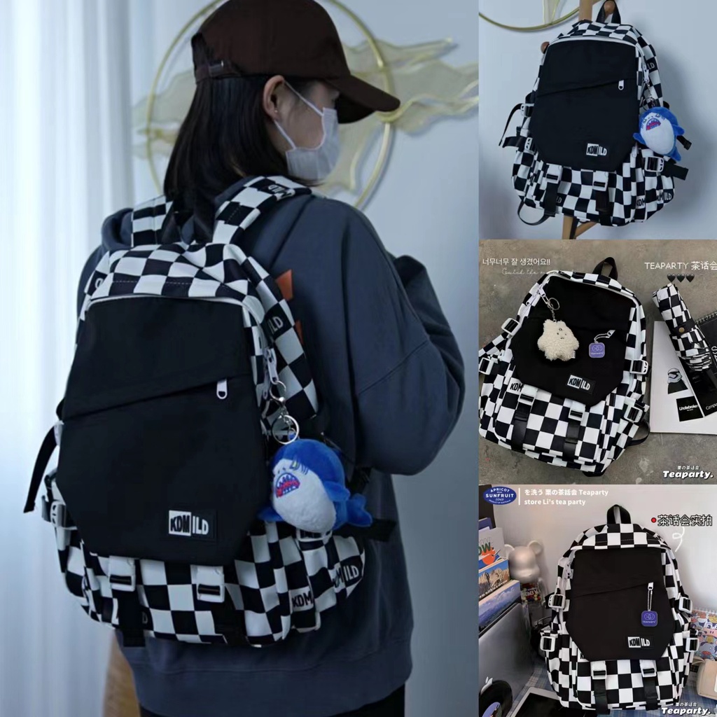 Backpack School Bag Travel Checkered Large Japanese Korean Style Ladies ...