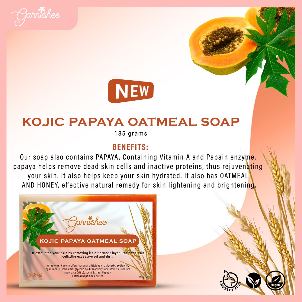 【100 Original】☾☎Buy 2 Take 1 Garnishee Kojic Papaya Oatmeal Soap 135g