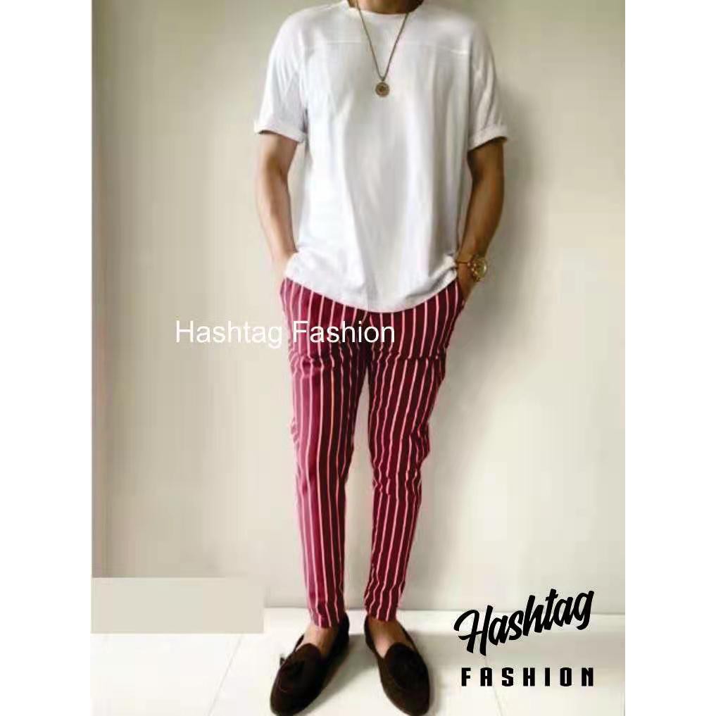 The Korean version of men s fashion striped checked pants is available for both men and women COD Shopee Philippines