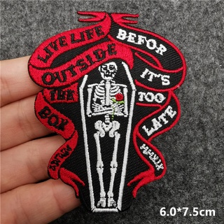 Black Red Punk Embroidered Patches Rock Anime Patches on Clothes Skull Iron  on Patch for Clothing