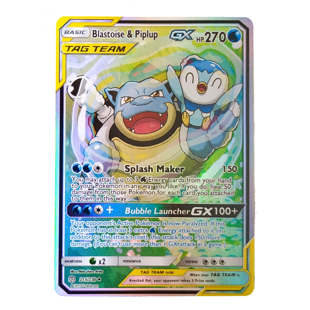 Blastoise & Piplub Tag Team GX Card 215/236 Camex Pojahama Pokemon