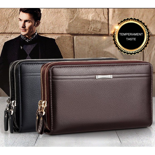 Double Zipper Men Clutch Bags PU Men s Leather Wallet Men Handy