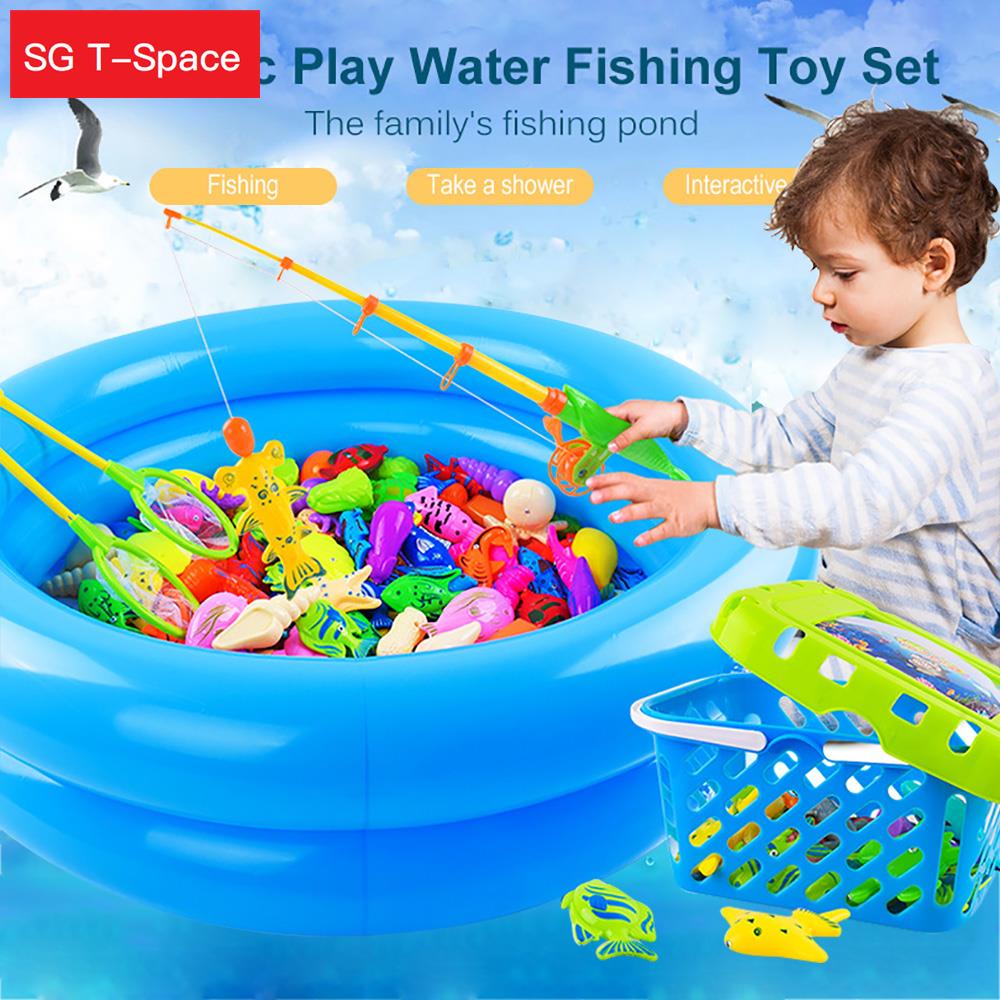 △☏❧Children Magnetic Fishing Toy Rod Net Play Fish Pool Goods