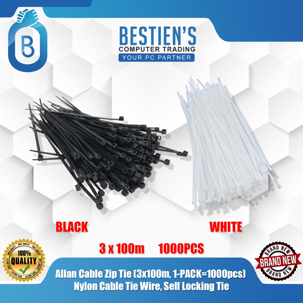 Allan Cable Zip Tie (3x100m, 1-PACK=1000pcs), Nylon Cable Tie Wire ...