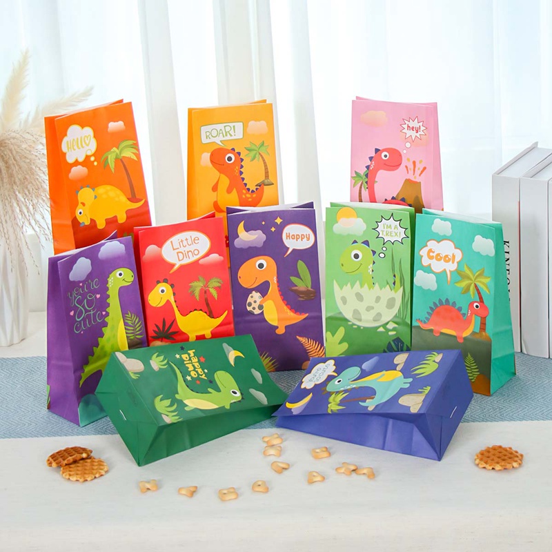 10PCS Dinosaur Gift Bags Dinosaur Lootbag Dinosaur Party Favor Bags Little Dino Goodie Candy