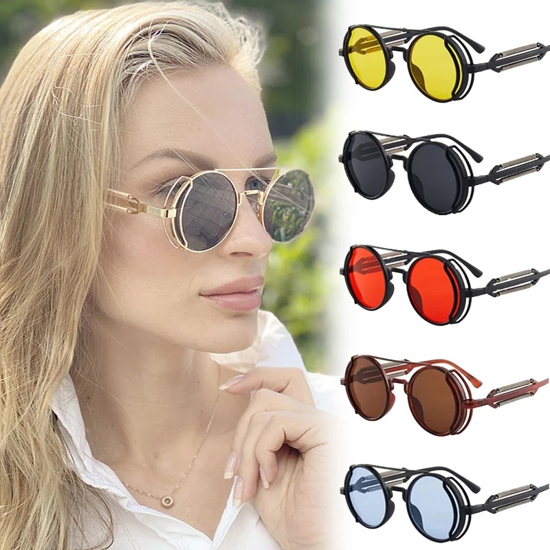 Product Steampunk Sunglasses Retro Mens Brand Designer Round Punk Glasses Gothic Style Ladies 