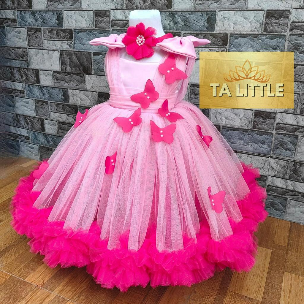 Kids Ball Gown Trendy Raffles with Butterflies | Shopee Philippines