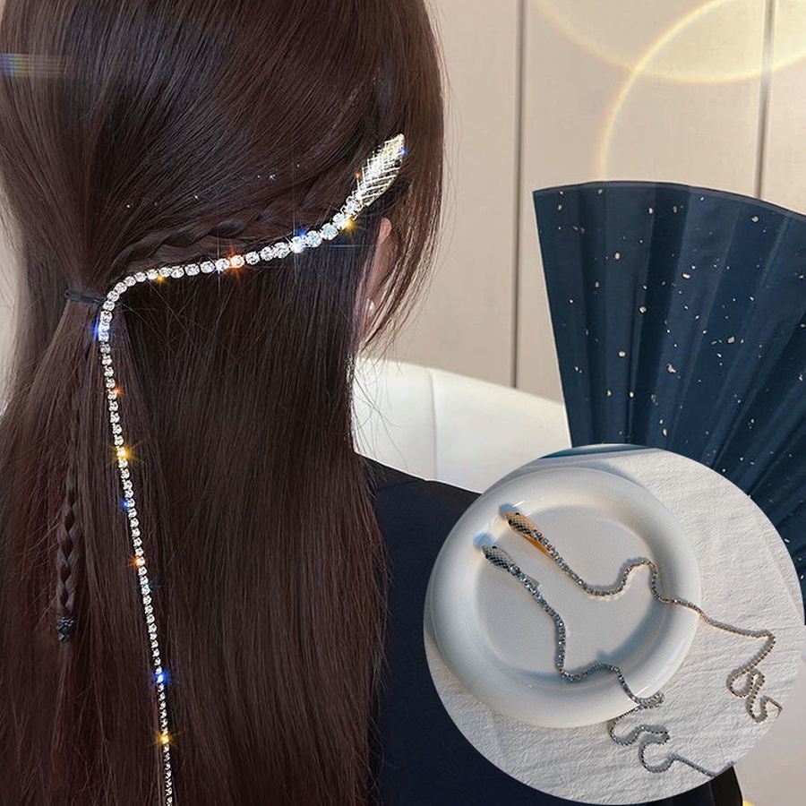 Korean Rhinestone Tassel Hair Clip Snakeshaped Crystal Woman Hairpin