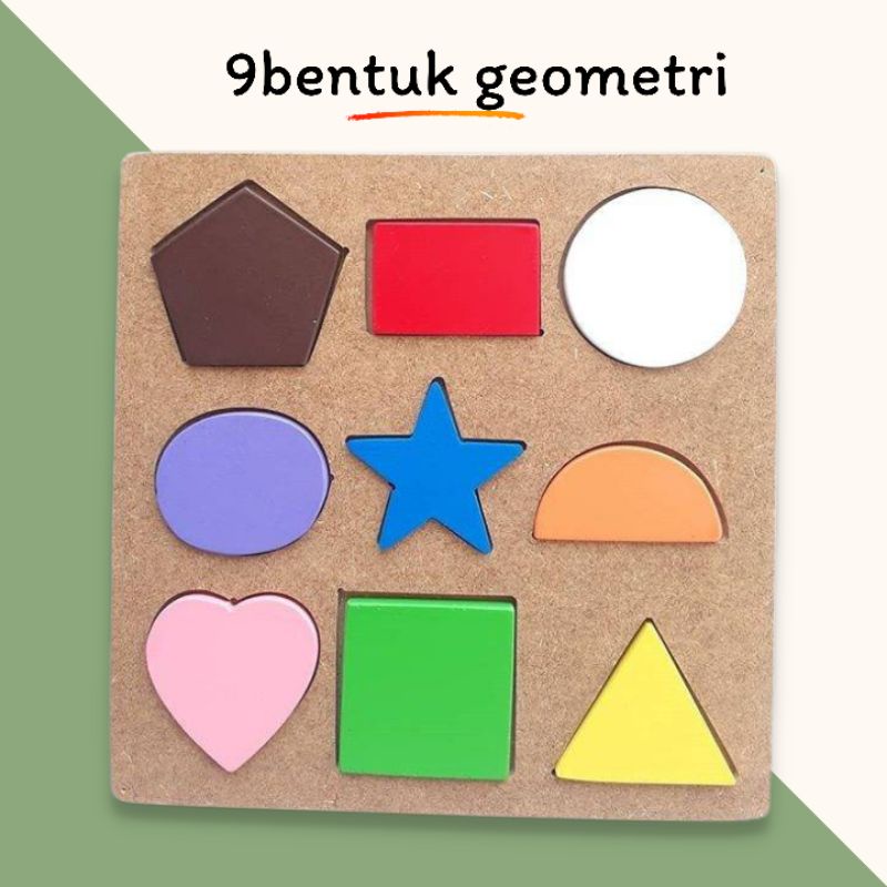 Edutoys shop GEOMETRIC 9 SHAPES PUZZLE wooden educational toy surabaya ...