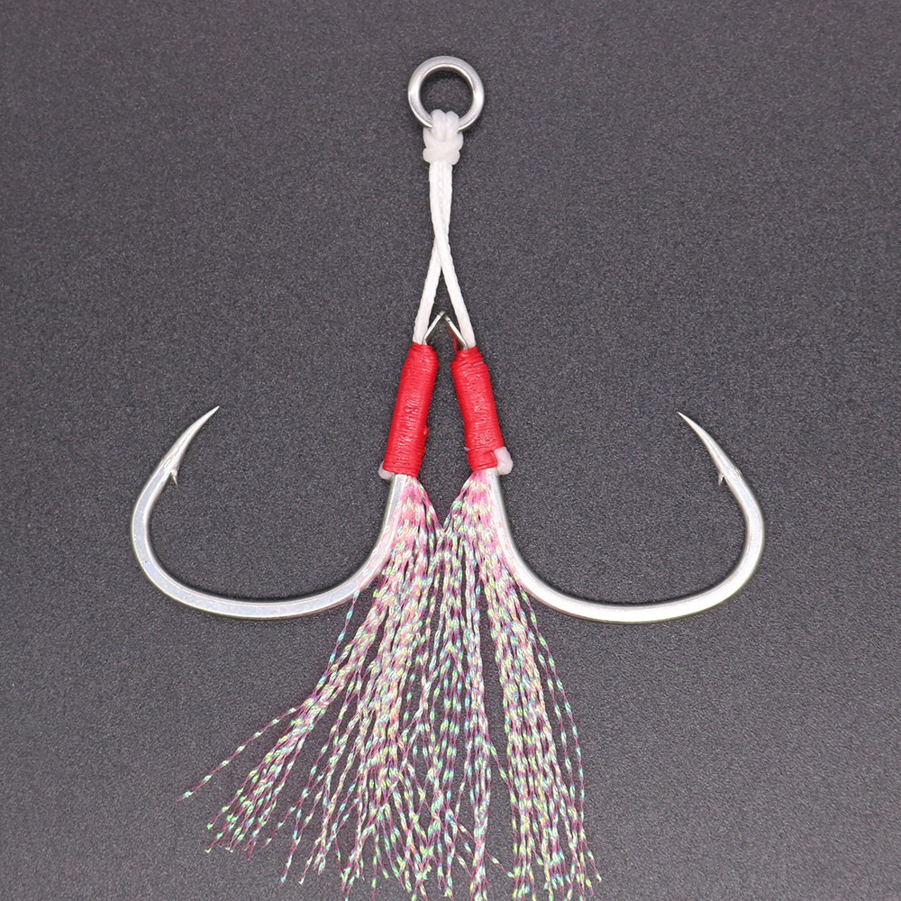 Local Stock】JiggingPro 1 bags 1/0 2/0 3/0 4/0 5/0 Slow Jig Assist Hooks  With Feather Fishing Hook