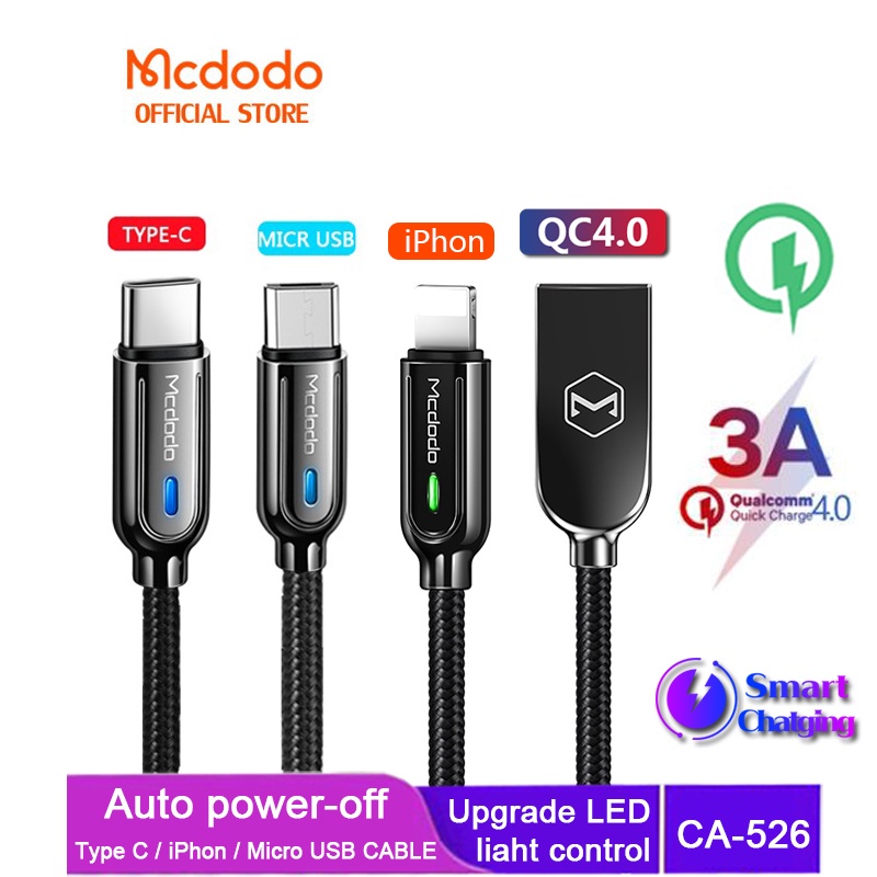 Mcdodo USB CA526 Cable Auto Disconnect Fast Charging Compatible with IPhone 12 Mini iP15 promax
