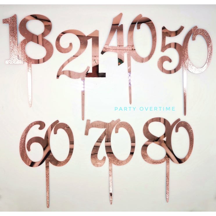 Rose Gold Acrylic Number Cake Topper Double Digit Party Decor 18 21 40 ...