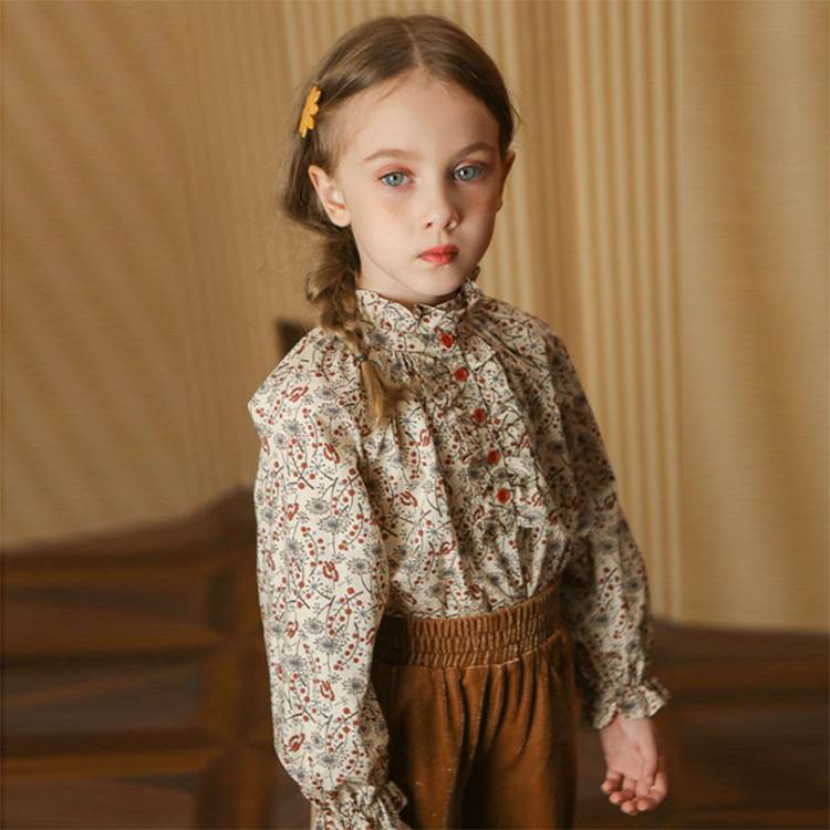 Girls floral shirt Spring autumn new girl Korean style garden long ... image.