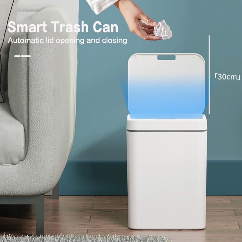 【COD】16L smart trash can automatic trash bin with cover kitchen trash