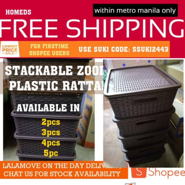 Zooey rattan stackable baskets(FREESHIPPING METROMANILA) Shopee