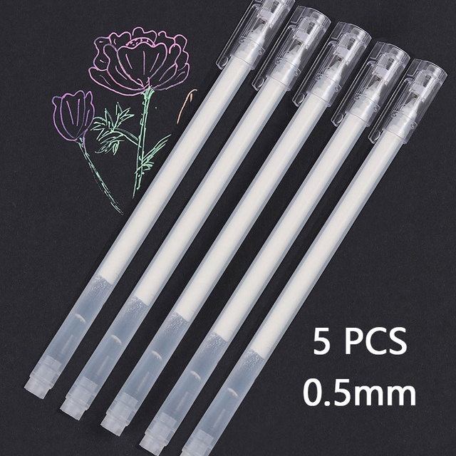 5 Pcs 0.8mm Creative White Ink Gel Pen Highlight Marker Pen Fine Tip ...