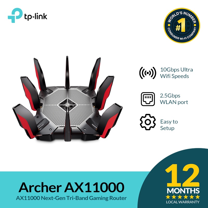 TPLink Archer AX11000 Next Gen TriBand Gaming Router, WiFi 6, Game