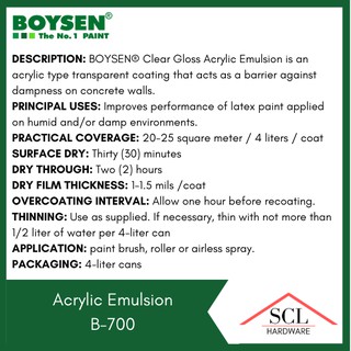 BOYSEN Acrylic Emulsion Clear Gloss B-700 Liter | Shopee Philippines