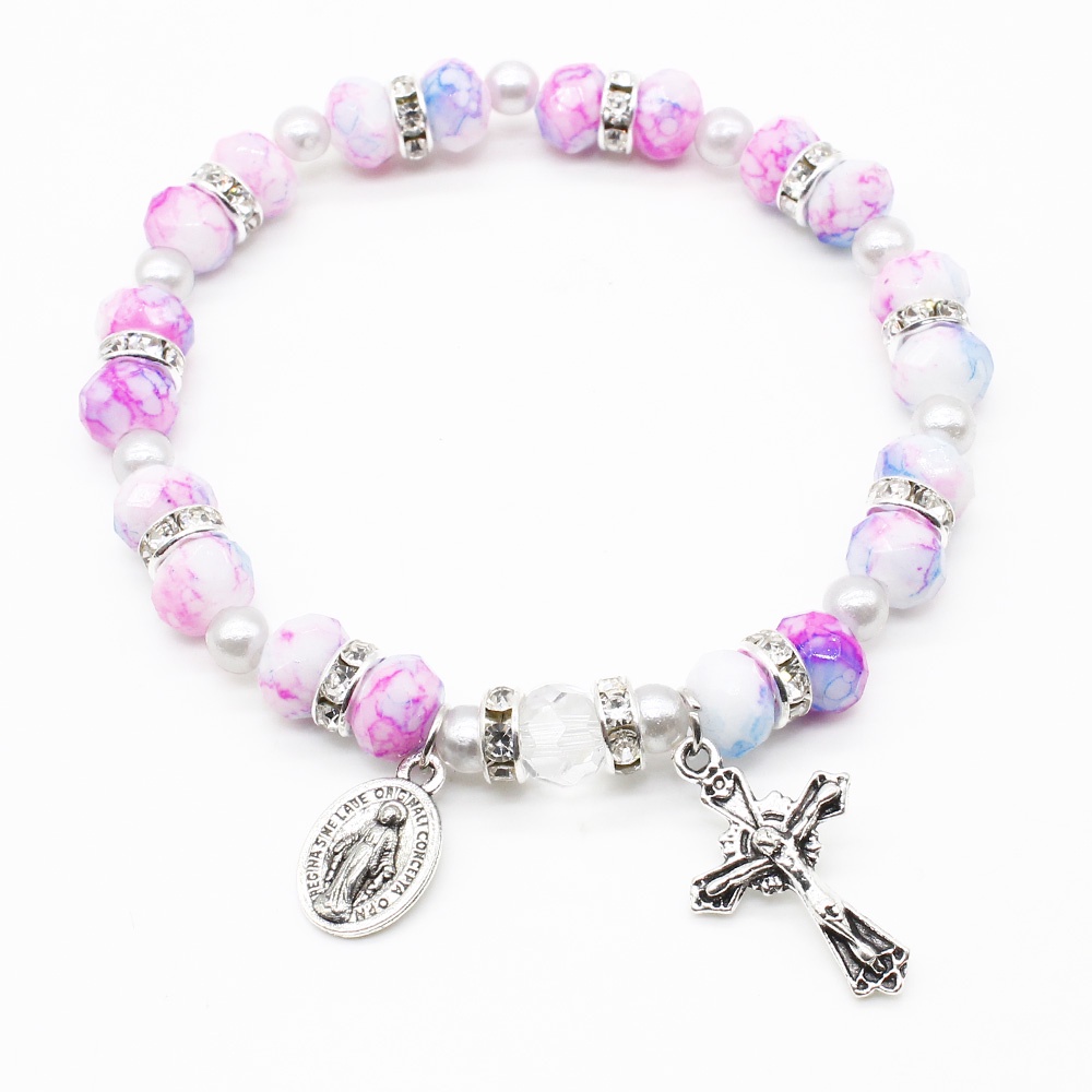 Virgin Mary Miraculous Stone Glass Rosary Bracelet Catholic - Artesano ...