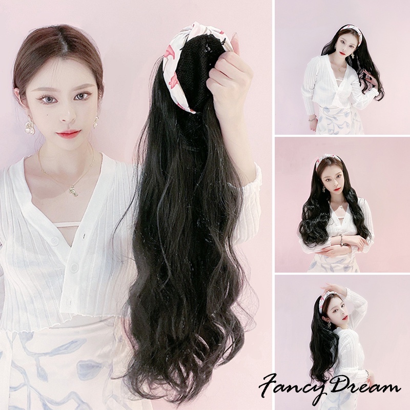 FD Korean hair band wig Women s Long Straight Wig with Half