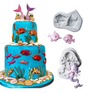 Paper Mermaid skin cake border Ocean World fish Cake Topper
