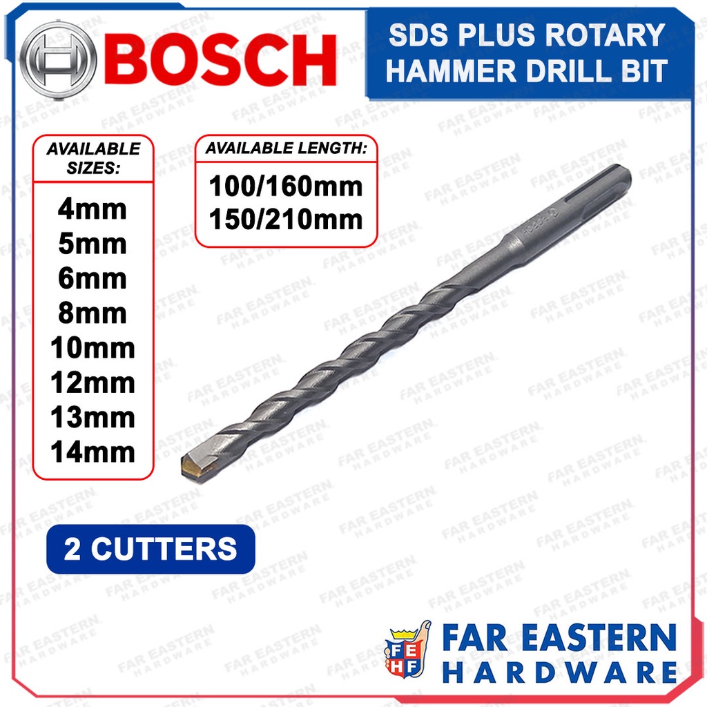 Bosch Sds Rotary Hammer Concrete Drill Bit Sds Plus 2 Cutters Rbac