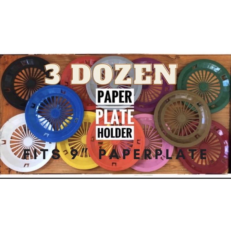 1 Dozen of Reusable Plastic Holders for 9 Paper Plates Bright Colors