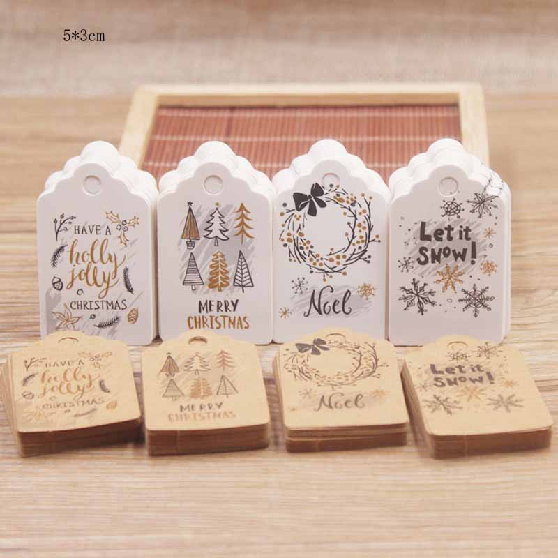 100 Pieces Christmas Kraft Paper Gift Tags Snowman Santa Tree