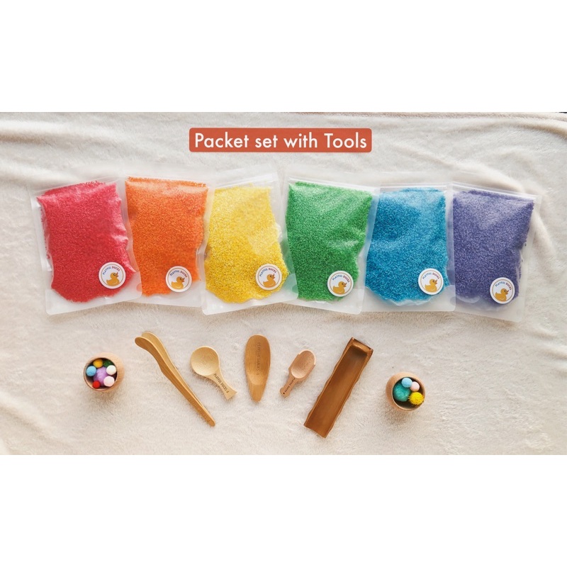 Rainbow Rice with tools | Coloured Rice | Kids Montessori Sensory Play ...