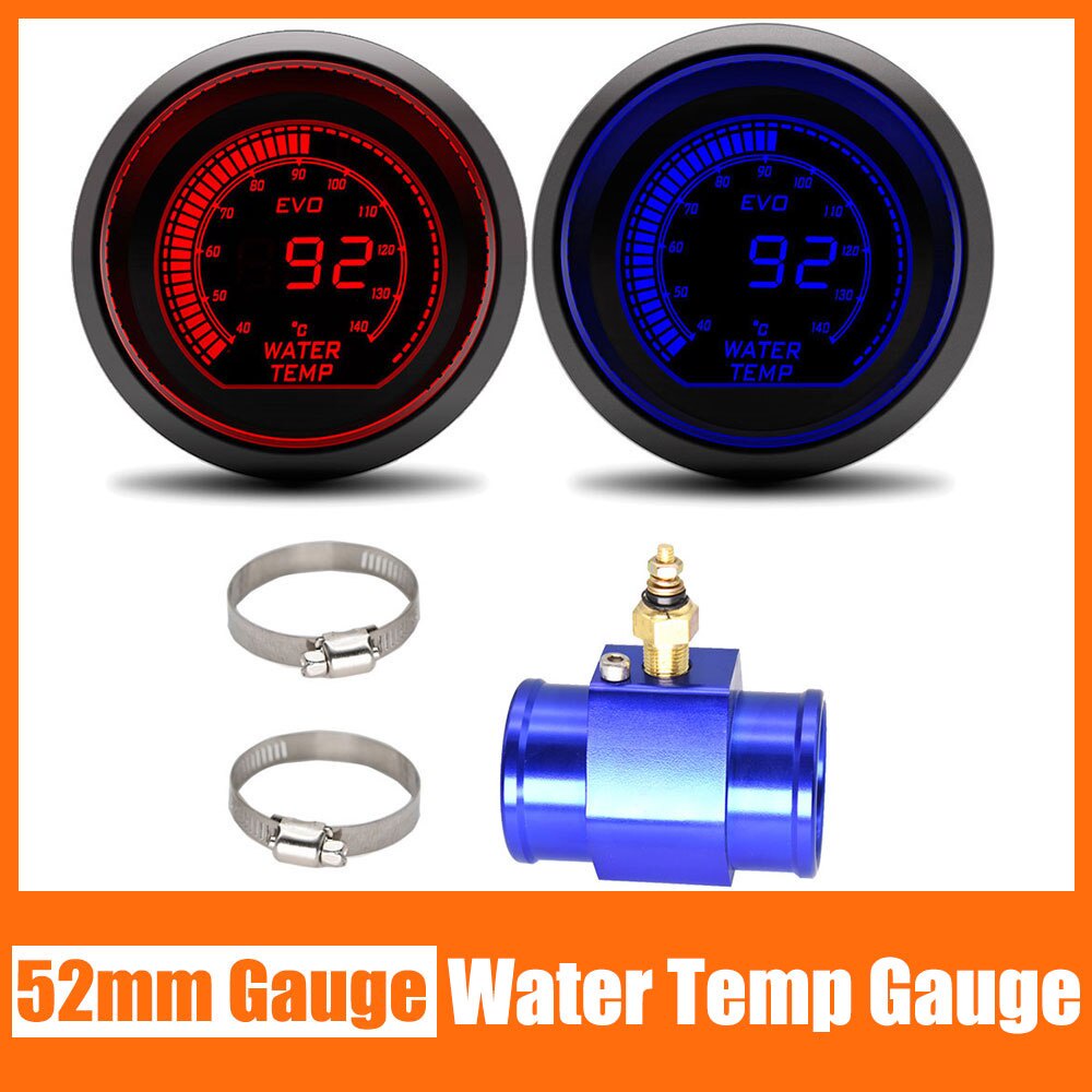52mm EVO Water Temp Gauge 1/8 NPT Water Temp Sensor Adapter Red Blue