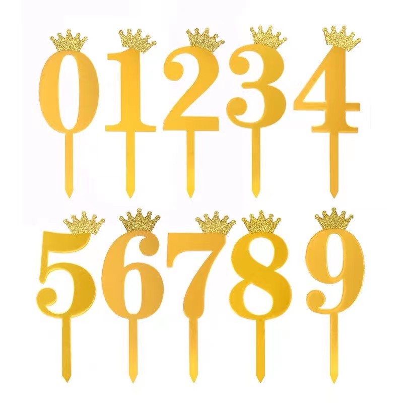 Acrylic Number Cake Topper Glitter Crown Diamond Happy Birthday Number ...