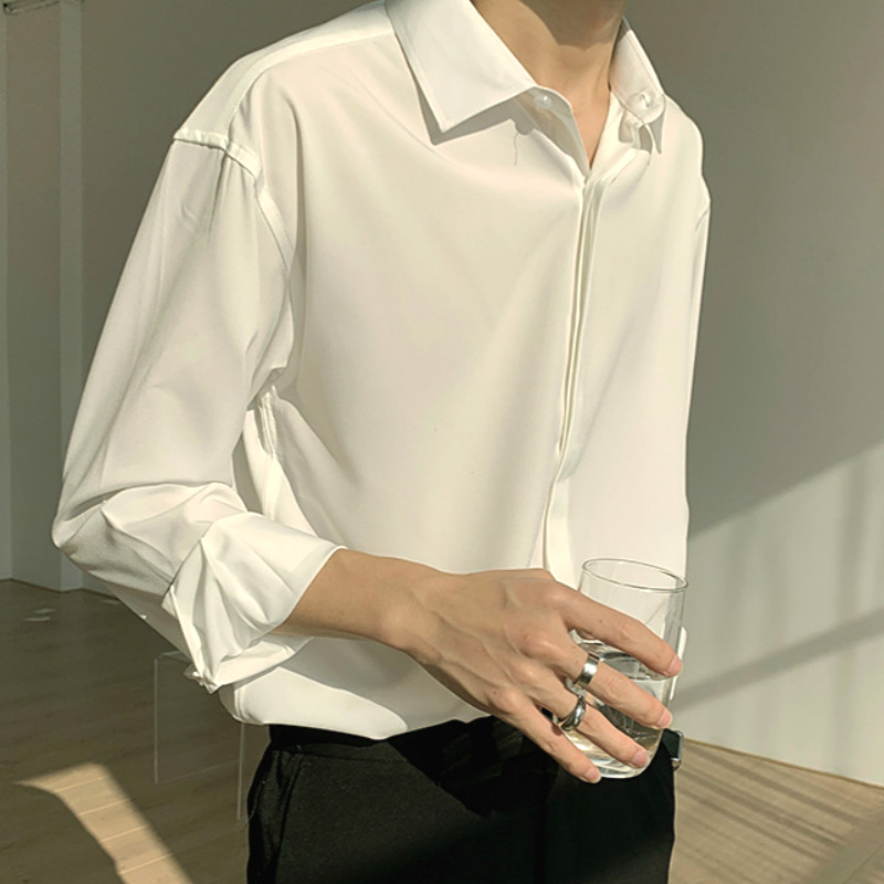 Solid Color Long Sleeve Shirt for Men Retro Drape White Shirts Business Tops Korean Style Casual Formal Wear Male Casual Shirt Mens clothing Shopee Philippines