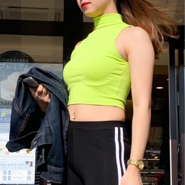 Turtleneck Neon Croptop neon green neon orange neon pink black Shopee Philippines