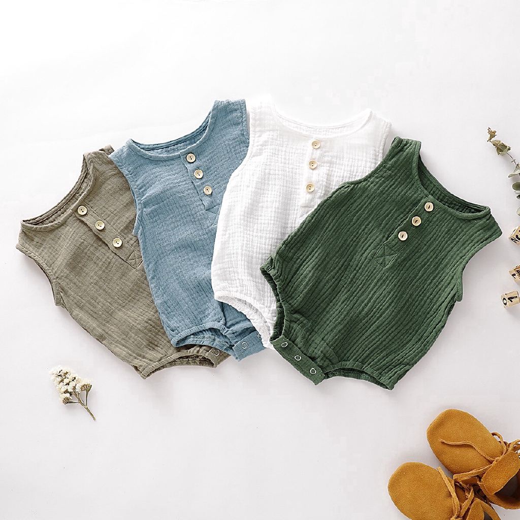 Flyman Baby Rompers Solid Bodysuits Cotton Linen Romper Jumpsuit
