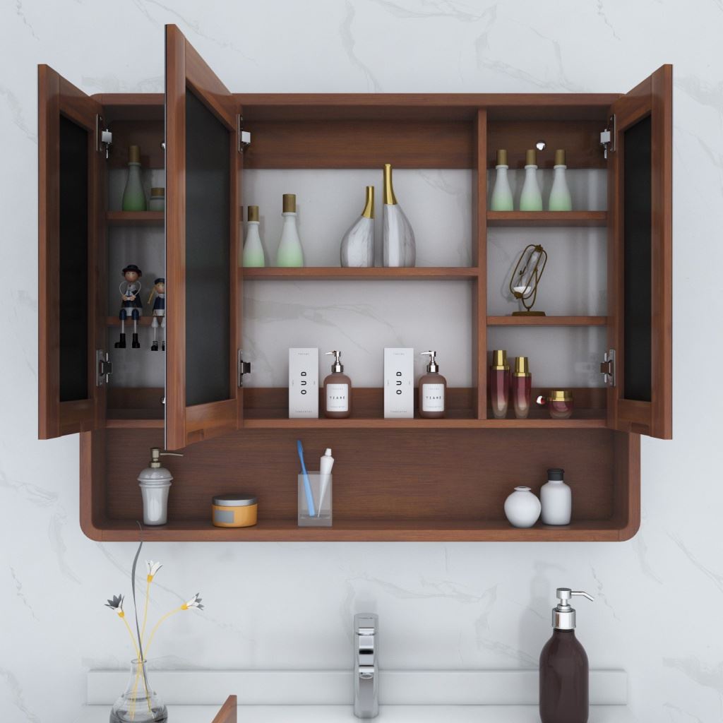 Solid Wood Bathroom Mirror Cabinet Wall-Mounted Toilet Vanity Table ...