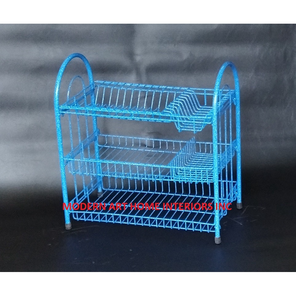Space Saving 3 Layer Blue Dish Rack Kitchen Organizer Space Saver ...