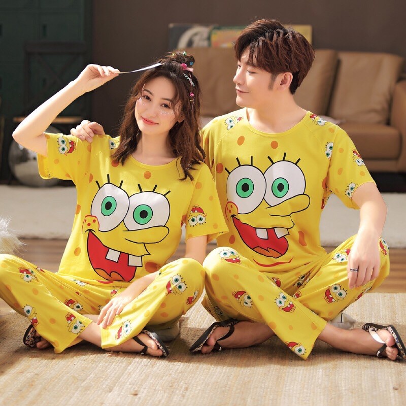 Popular Cartoon Spongebob Cotton Adult Terno Pajama Unisex | Shopee ...