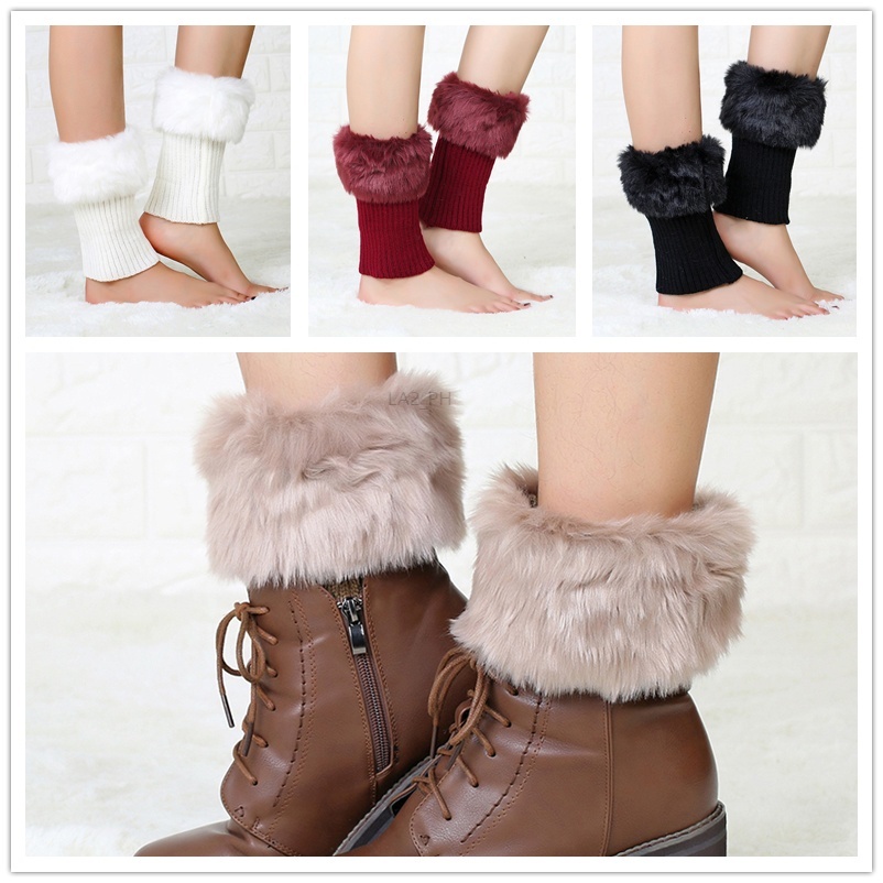 Winter New Style Short Cuff Fuzzy Warm Socks And Boots Cover Ladies ...