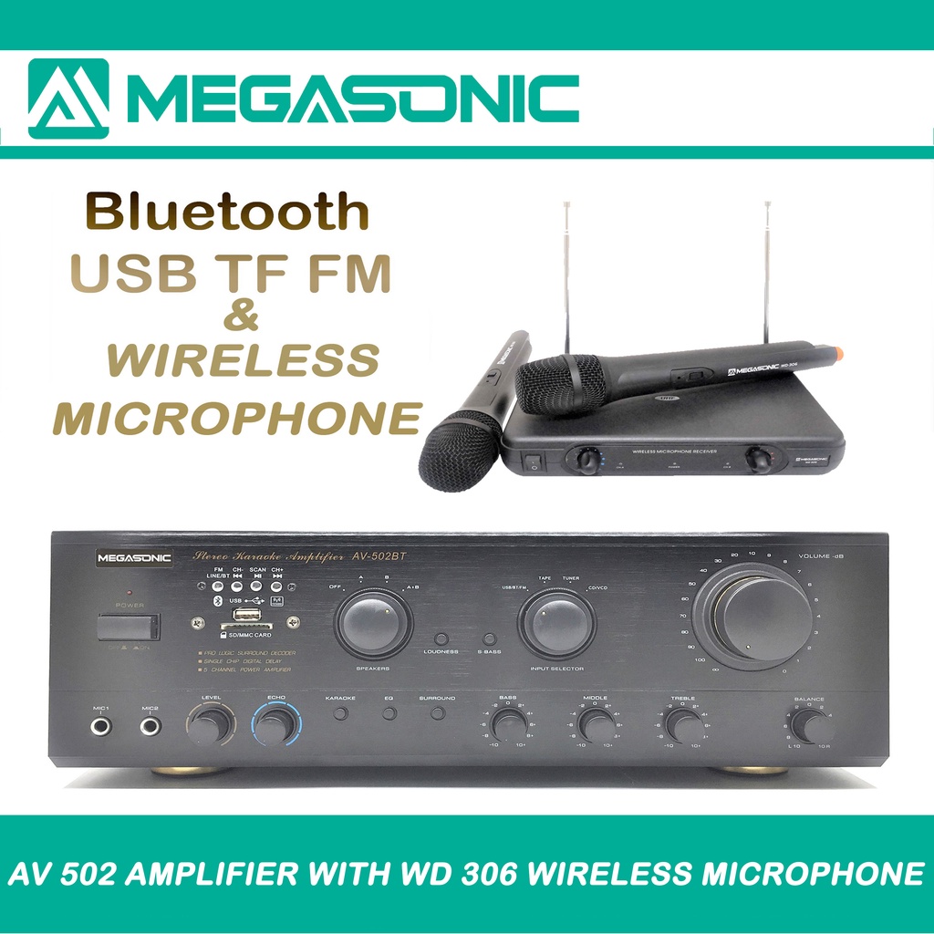 MEGASONIC AV 502 BT Amplifier WITH WD 306 WIRELESS MICROPHONE