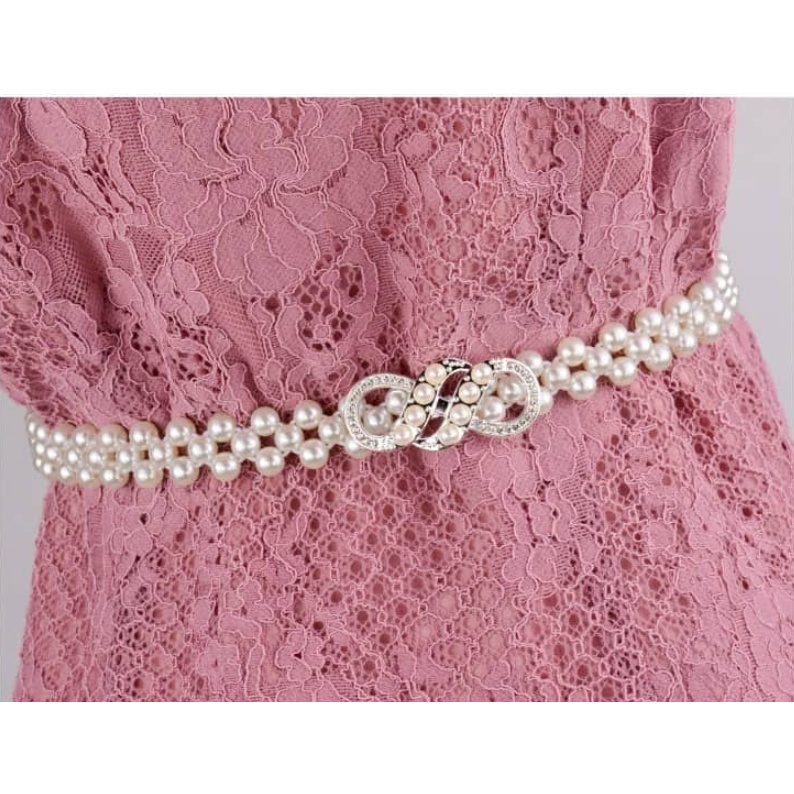 elegant infinity pearl wait belt dress for women/ women belt dress