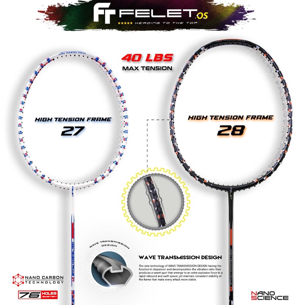 FELET High Tension 27 & 28 Badminton Racket 4u MAX TENSION 40 LBS Shopee Philippines