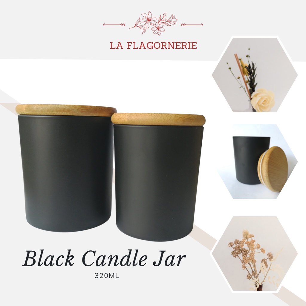 Black Glass Candle Vessel | Candle Jar Container with Wooden Lid ...