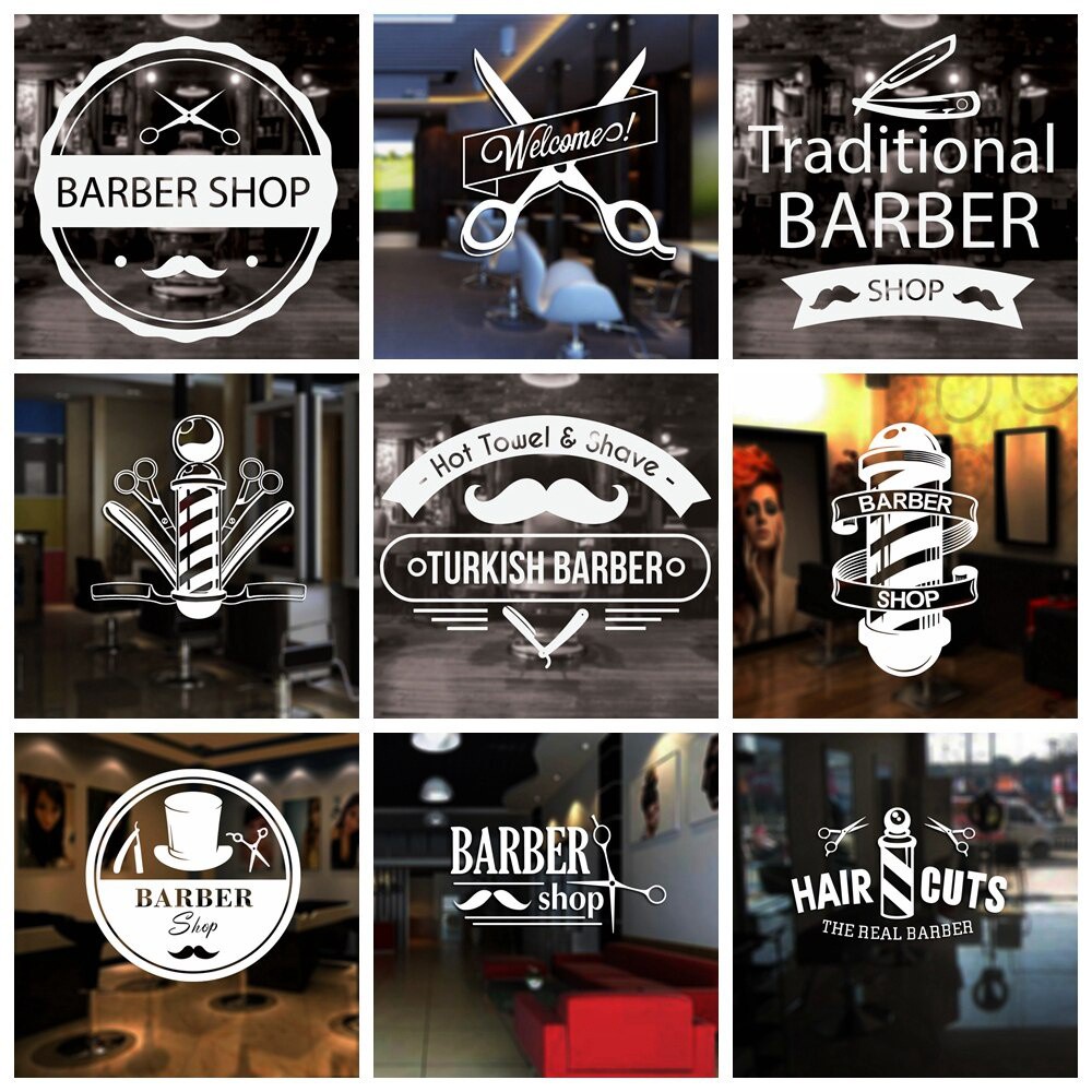 Barber Shop Wall Art Decal Welcome Sign Hair and Shave Cut Wall Sticker ...